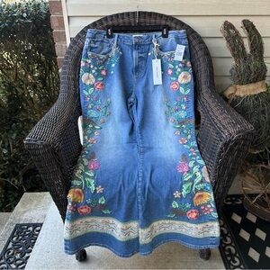 DRIFTWOOD Blue Floral Embroidered Flare Jeans